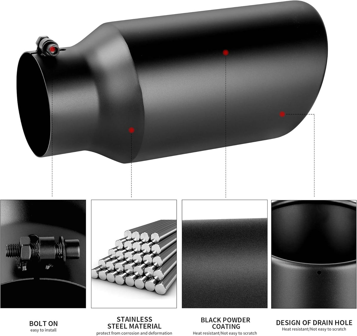 Richeer 5-7" Exhaust Tip, 5" Inlet 7” Outlet 15” Overall Length, Stainless Steel