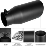Richeer 4" Inlet to 5" Outlet Exhaust Tip, 12" Length Black Powder Coated Stainless Steel Universal