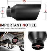 Richeer 4" Inlet to 7" Outlet Exhaust Tip, 15" Length Black Powder Coated Stainless Steel Universal for 4" O.D. Tailpipe