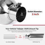 Richeer 3" Inlet Exhaust Tip 6” Outlet 15” Overall Length Stainless Steel Exhaust Tip