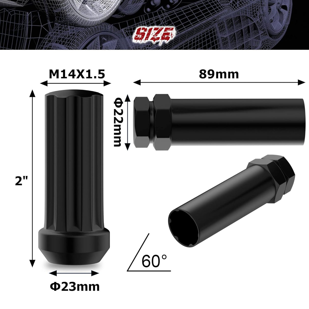Richeer M14x1.5 Lug Nuts, 32PCS Bulge Acorn, Closed End for Trucks & SUVs - Black