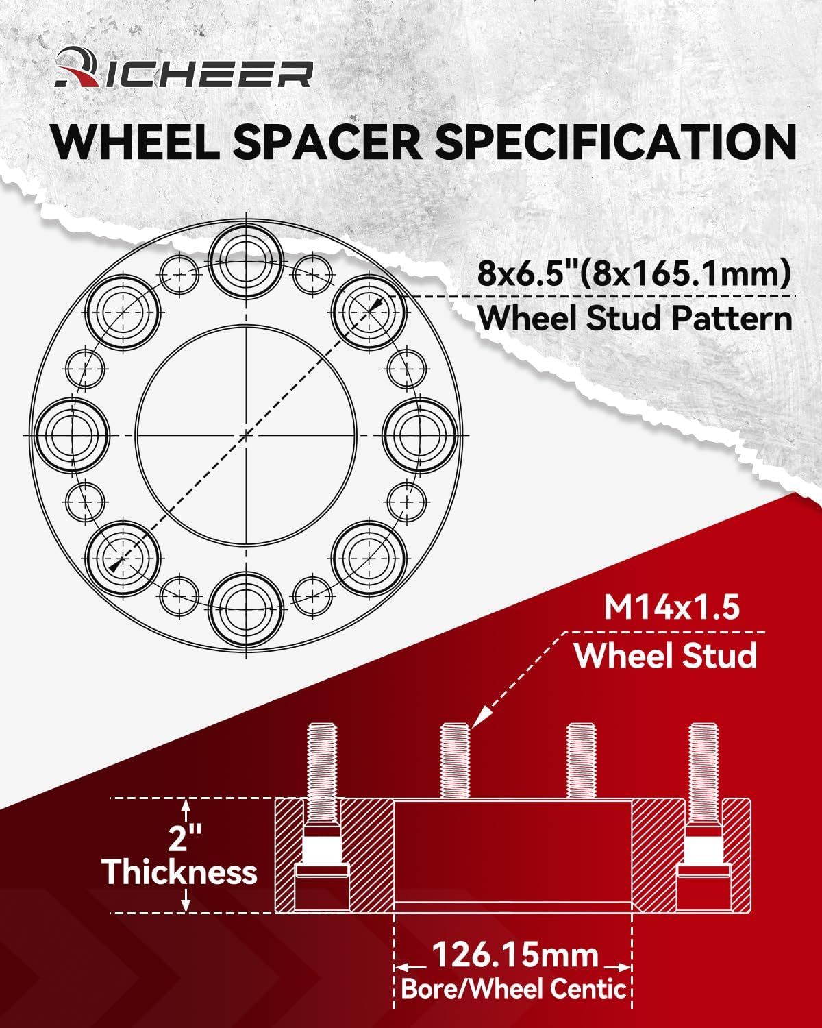Richeer 8x6.5" Wheel Spacers for Off-Road Vehicles (Chevy & More) 2" Thick Black