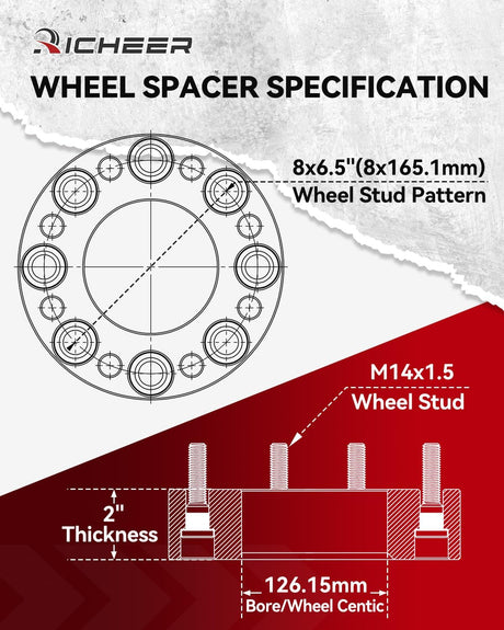 Richeer 8x6.5" Wheel Spacers for Off-Road Vehicles (Chevy & More) 2" Thick Black