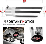 Richeer 2.75-3.5" Exhaust Tip, 2.75" Inlet 3.5” Outlet 12” Overall Length Stainless Steel Exhaust Tip