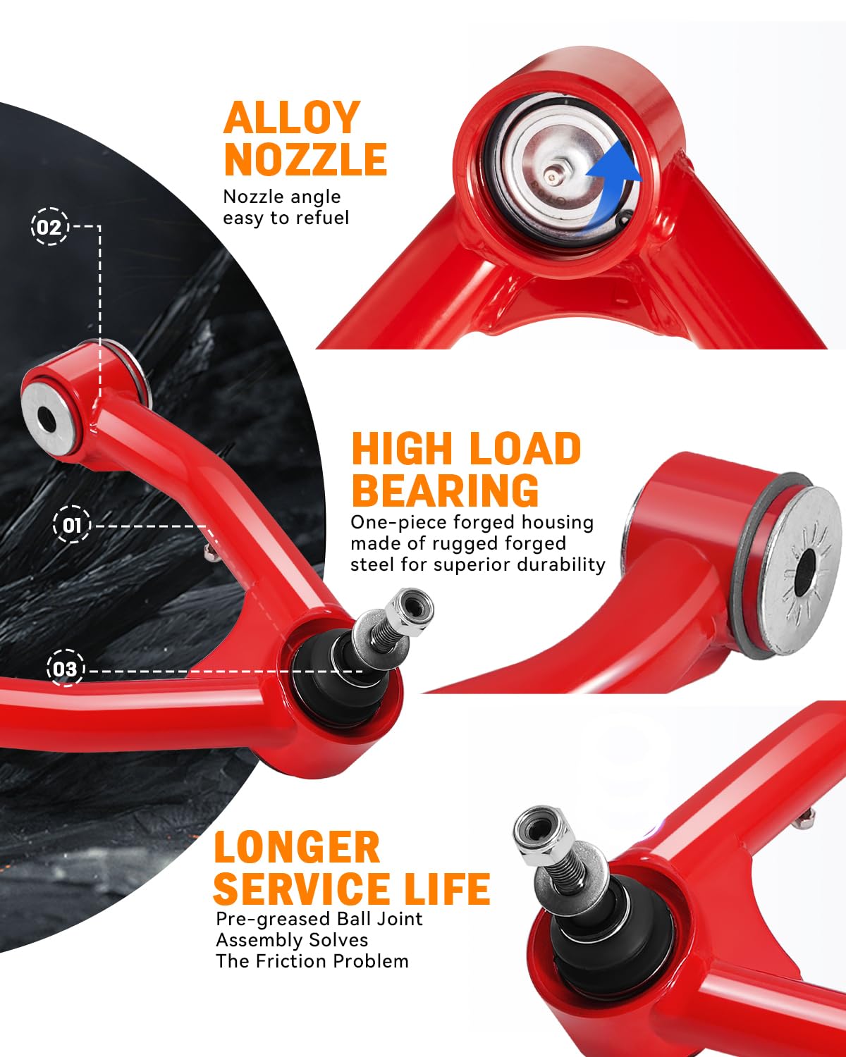 Richeer 3 inch Leveling Lift Kit & 2-4" Upper Control Arms For with Ball Joint (2007-2016 Silverado/Sierra 1500)