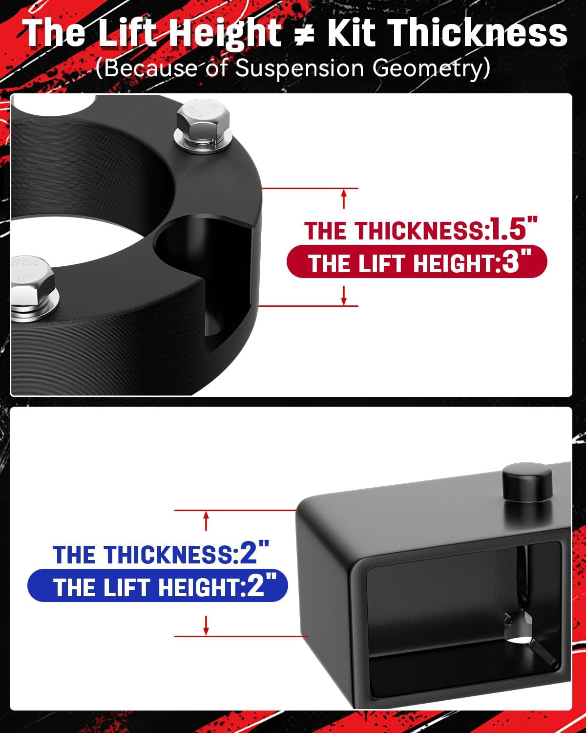 Richeer 3" Front 2" Rear Leveling Kit for Toyota for Tacoma 3"+2" Height for 2005-2023 Tacoma