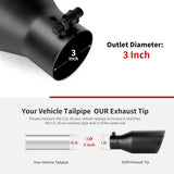 Richeer 3" Inlet Black Exhaust Tip, 5" Outlet, 12" Length, Universal for Vehicles with 3" O.D.Tailpipe, Rolled Edge, Bolt on