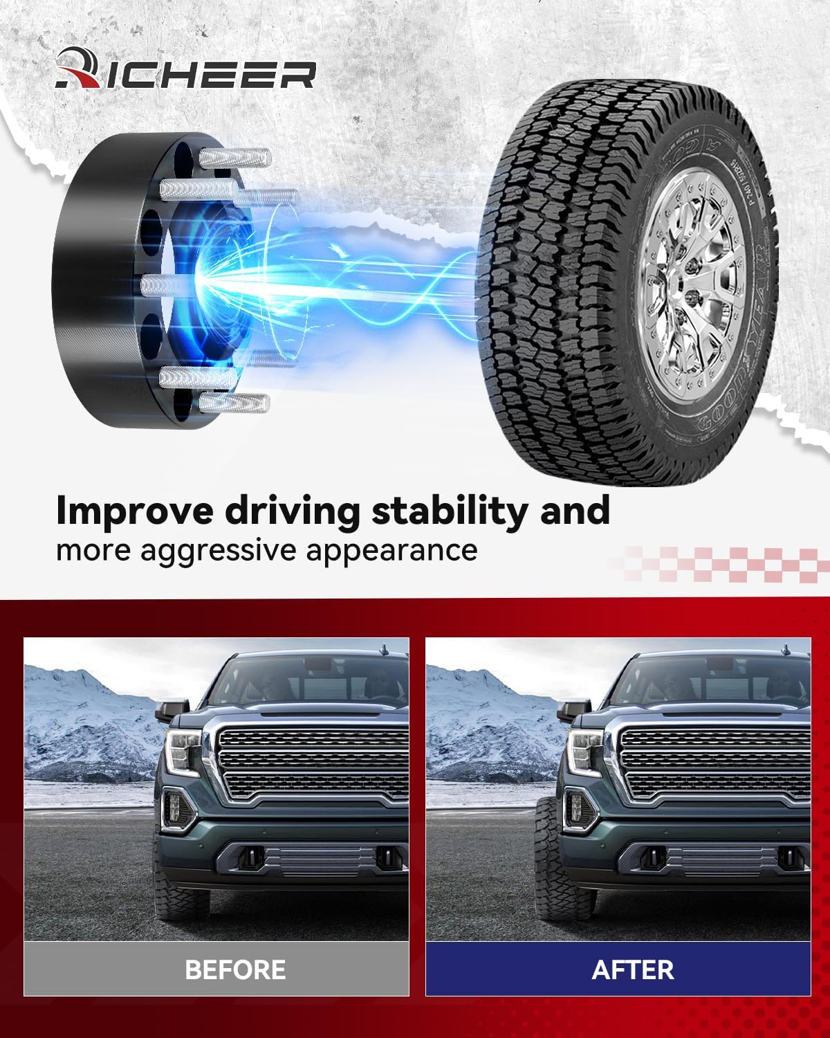 Richeer 8x6.5" Wheel Spacers for Off-Road Vehicles (Chevy & More) 2" Thick Black