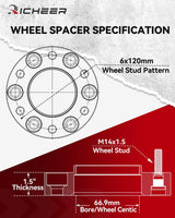 Richeer 1.5" 6x120mm Hub Centric Wheel Spacers Fits 2015 Chevy Colorado 2018 Traverse 2015 + GMC Acadia Canyon