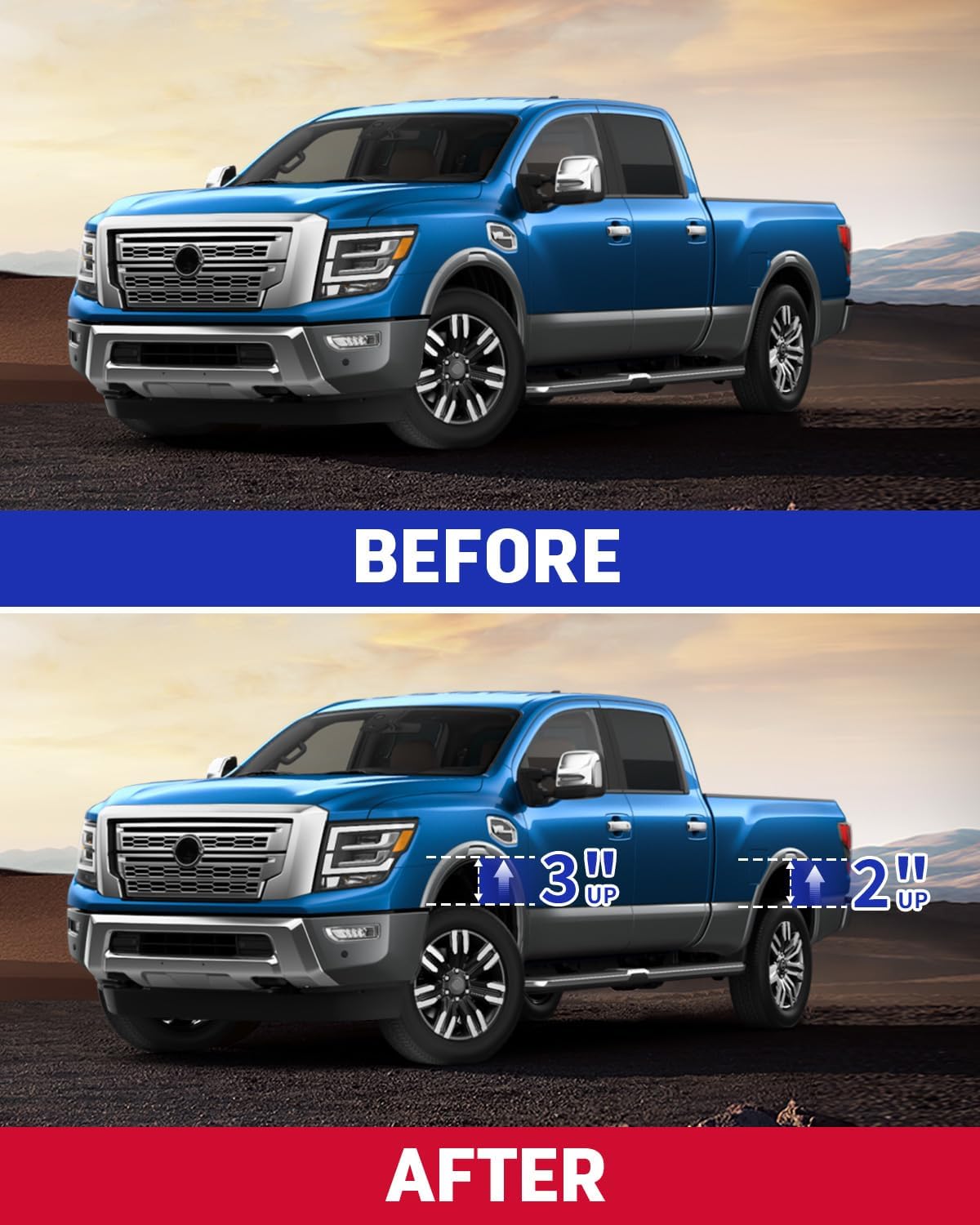 Richeer 3" Front 2" Rear Leveling Kit for Nissan(2004-2023 Titan)