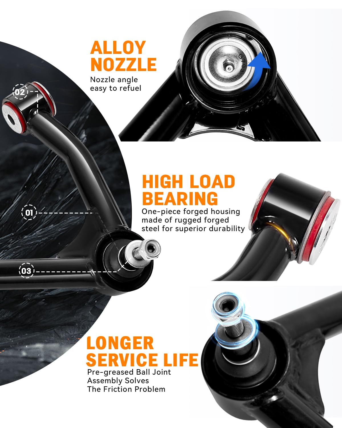 Richeer 3" Leveling Lift Kit & 2-4" Upper Control Arms For with Ball Joint (2007-2016 Silverado/Sierra)