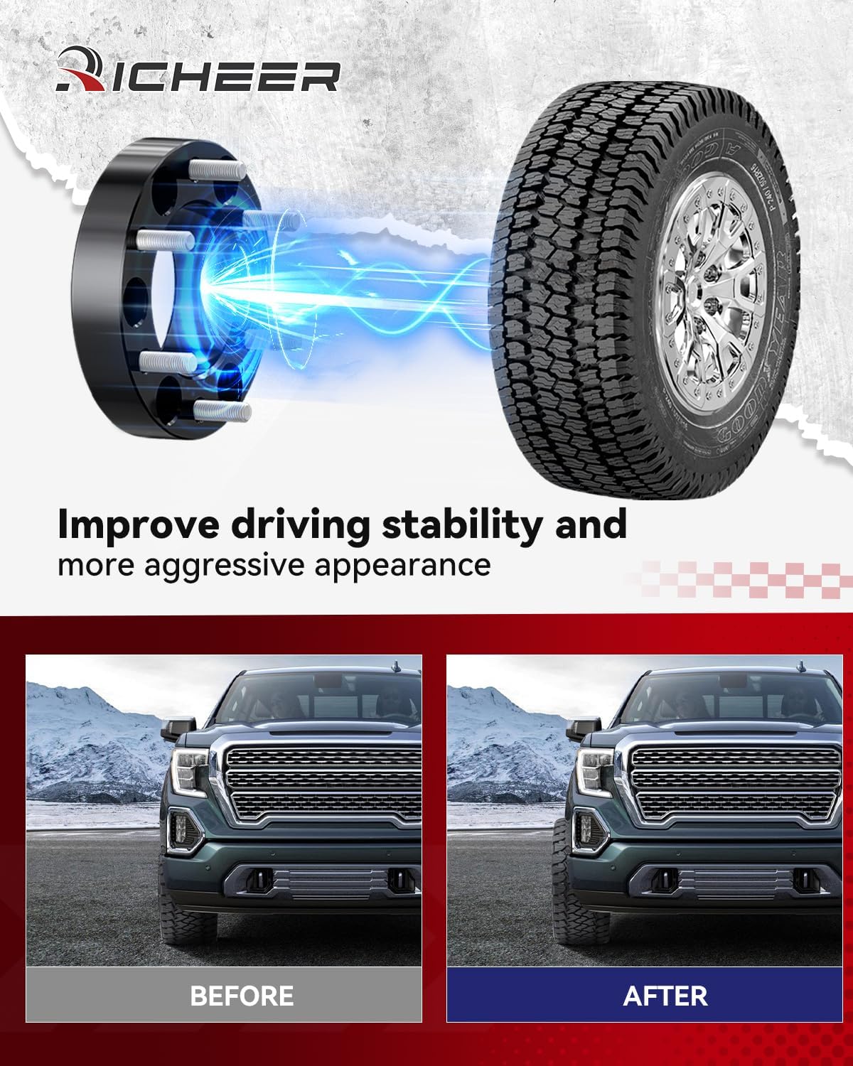 Richeer 6x5.5" Hub Centric Wheel Spacers Fits 1999+ Chevy Silverado 2023+ Colorado 1999+ GMC Sierra 2023+ Canyon-1.25" Thick Black