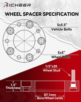 Richeer 1.5" 5x5.5" to 5x5“ Wheel Adapter for Off-Road Vehicles (Ford, Ram & More)