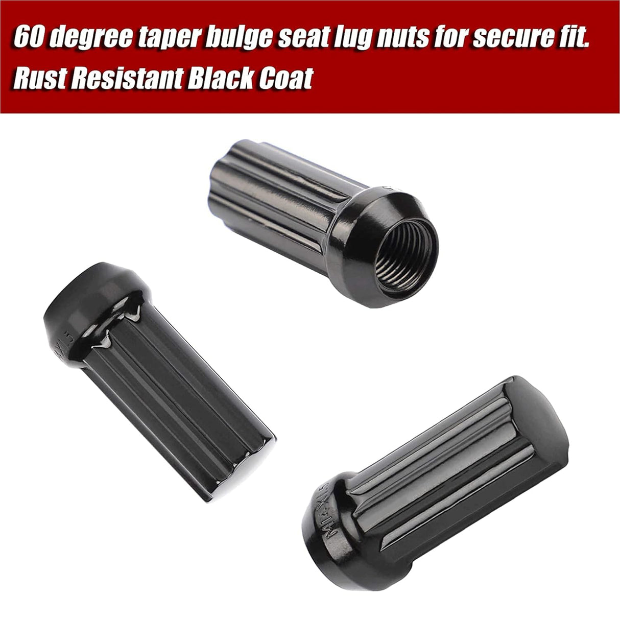 Richeer M14x1.5 Lug Nuts, 32PCS Bulge Acorn, Closed End for Trucks & SUVs - Black