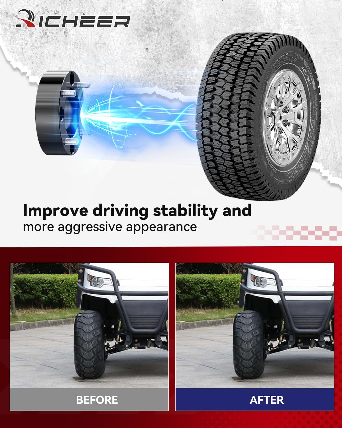 Richeer 2 inch 4x4 Wheel Spacers for Golf Carts -2" Thick Black