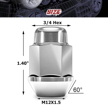 Richeer M12x1.5 Lug Nuts, 20PCS Bulge Acorn, Closed End for Trucks & SUVs - Chrome