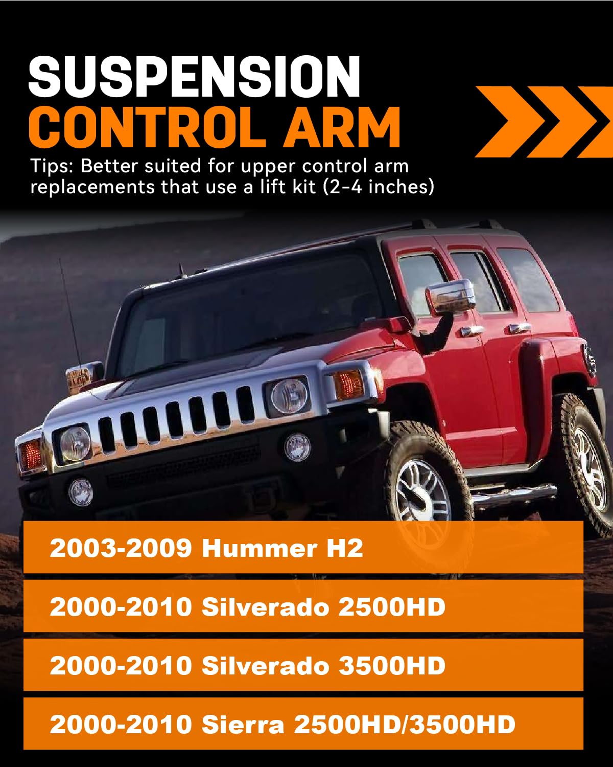 Richeer 2-4" Front Upper Control Arms & 2-4" Lift Suspension Kit Adjustable Control Arm (2000-2010 Silverado Sierra, 2003-2009 H2)