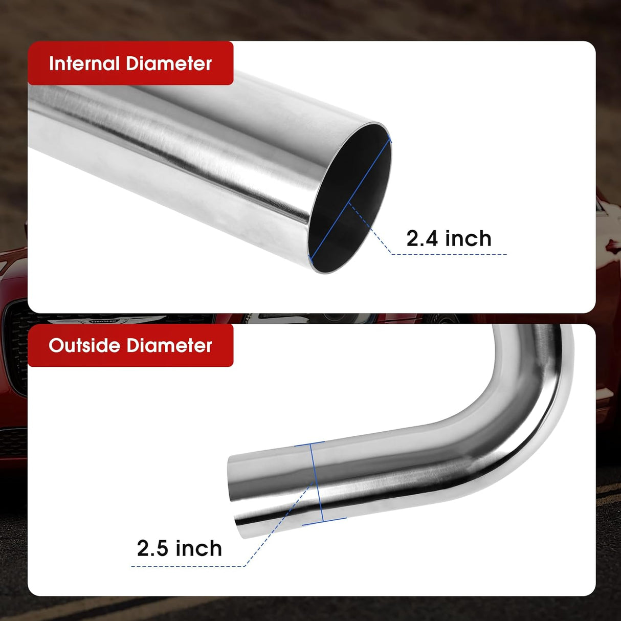 Richeer 2.5" O.D. T304 Stainless Steel DIY Custom Exhaust Tubing, Universal Fit (Set of 8)