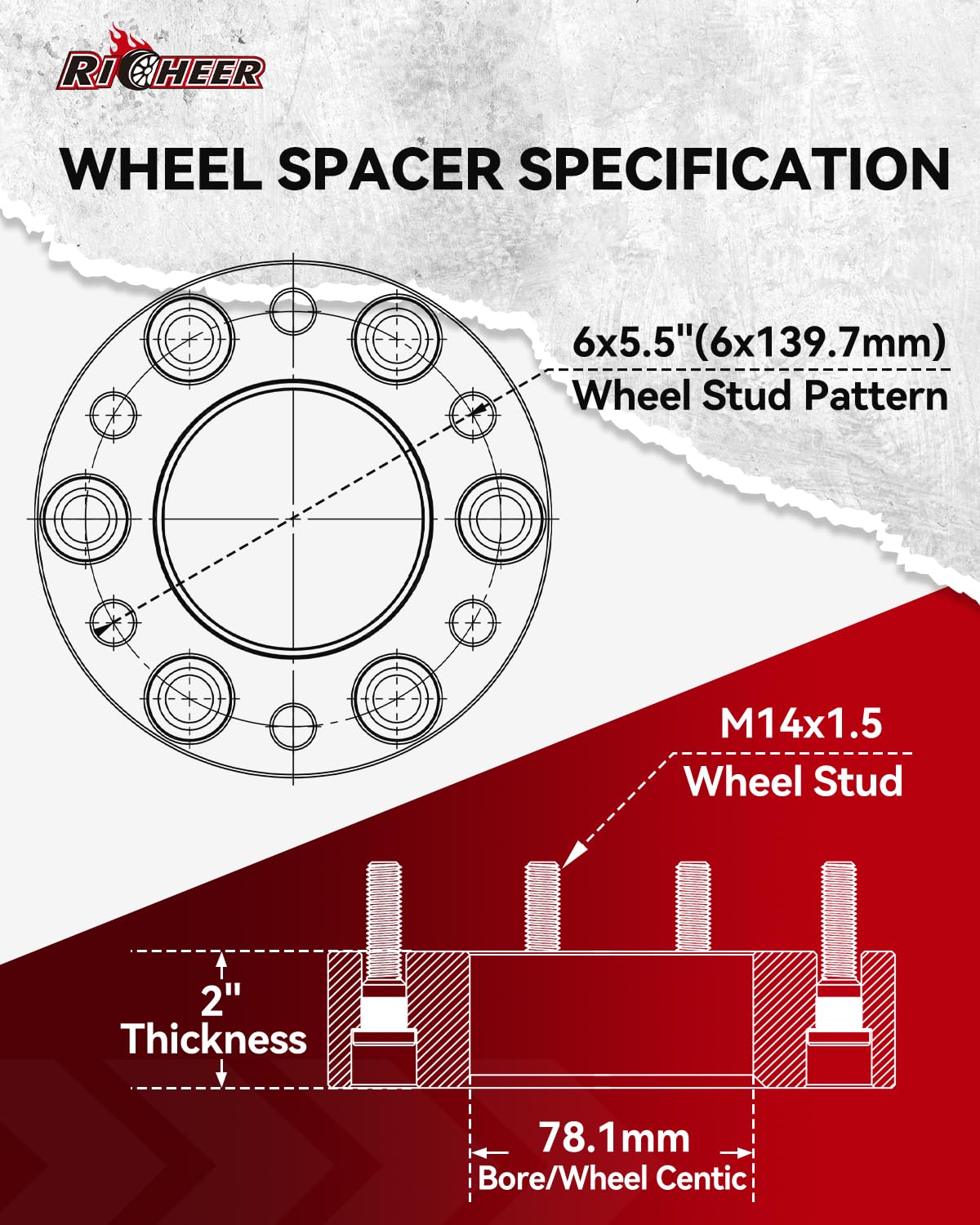 Richeer 6x5.5 Wheel Spacer & 2" Rear Leveling Lift (1999-2025 Silverado,Tahoe,Suburban,Express,Avalanche,Sierra,Yukon,Canyon,Savana,Escalade,GMC)