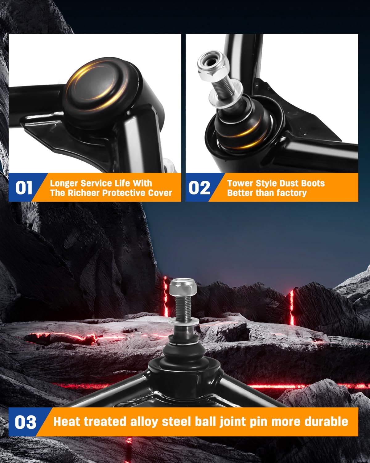 Richeer  Front Upper Control Arms for 2-4" Lift Fits (2009-2018 RAM 1500 4WD with Ball Joint)