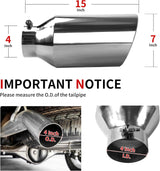 Richeer 4" Inlet to 7" Outlet Exhaust Tip 15" Length Polished Stainless Steel Universal for 4" O.D. Tailpipe