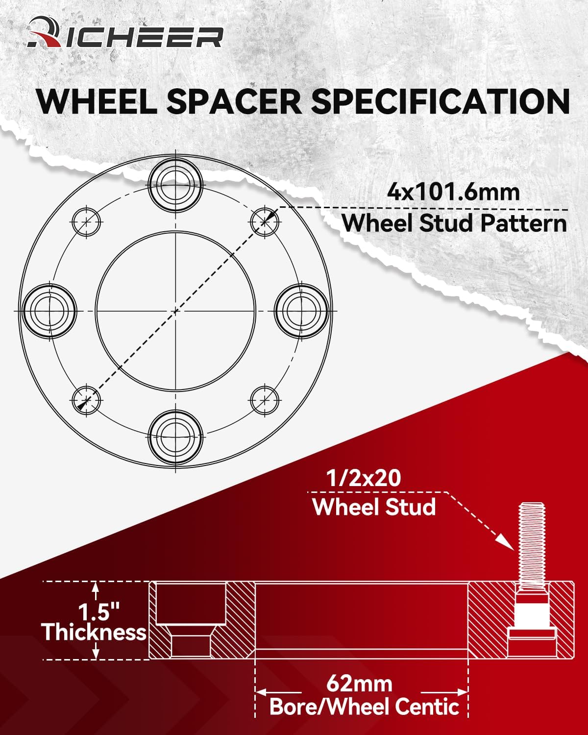 Richeer 1.25" 5x4.5" to 5x5" Wheel Adapters for Off-Road Vehicles 4PCS (Ford, Jeep & More)