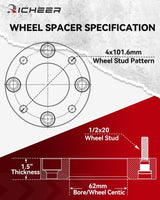 Richeer 1.25" 5x4.5" to 5x5" Wheel Adapters for Off-Road Vehicles 4PCS (Ford, Jeep & More)