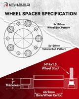 Richeer 5x120mm Hub Centric Wheel Spacers Fits 2010 Chevy Camaro 2020+ Corvette 10-17 GMC Terrain-1" Thick