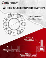 Richeer 2" 6x5.5" Wheel Spacers for Off-Road Vehicles(Chevy, GMC, Cadillac & More)