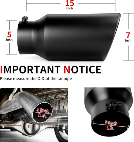 Richeer 5-7" Exhaust Tip, 5" Inlet 7” Outlet 15” Overall Length, Stainless Steel