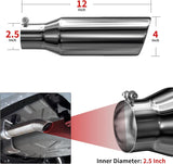 Richeer 2.5" Inlet Exhaust Tip, 2.5" Inlet 4" Outlet 12" long Stainless Steel Exhaust Tip