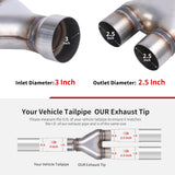 Richeer T409 Stainless Steel 3-2.5” Exhaust Y Pipe, 3" Inlet 2.5” Outlet 10” Overall Length
