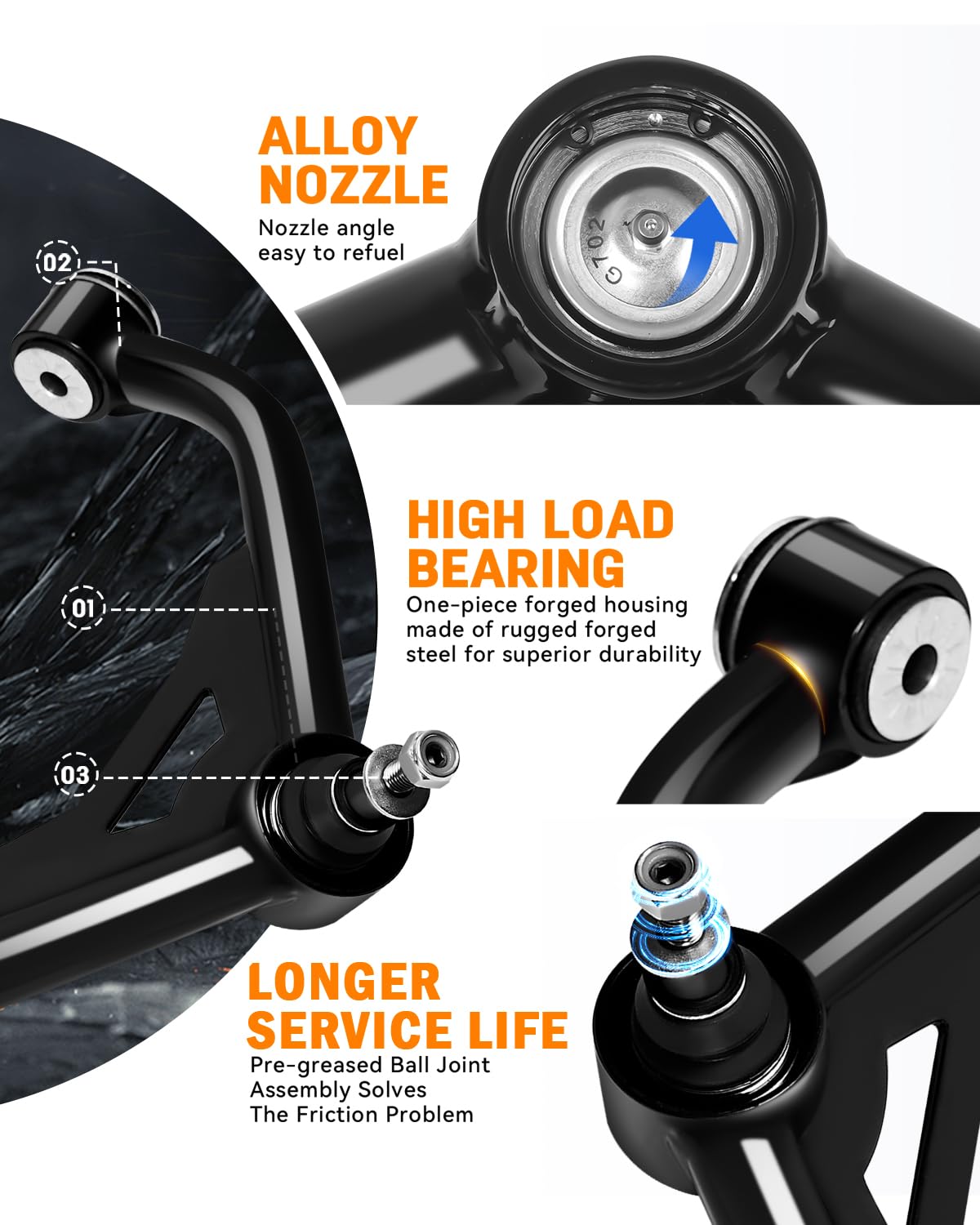 Richeer 2-4" Front Upper Control Arms & 2-4" Lift Suspension Kit Adjustable Control Arm (2000-2010 Silverado Sierra, 2003-2009 H2)