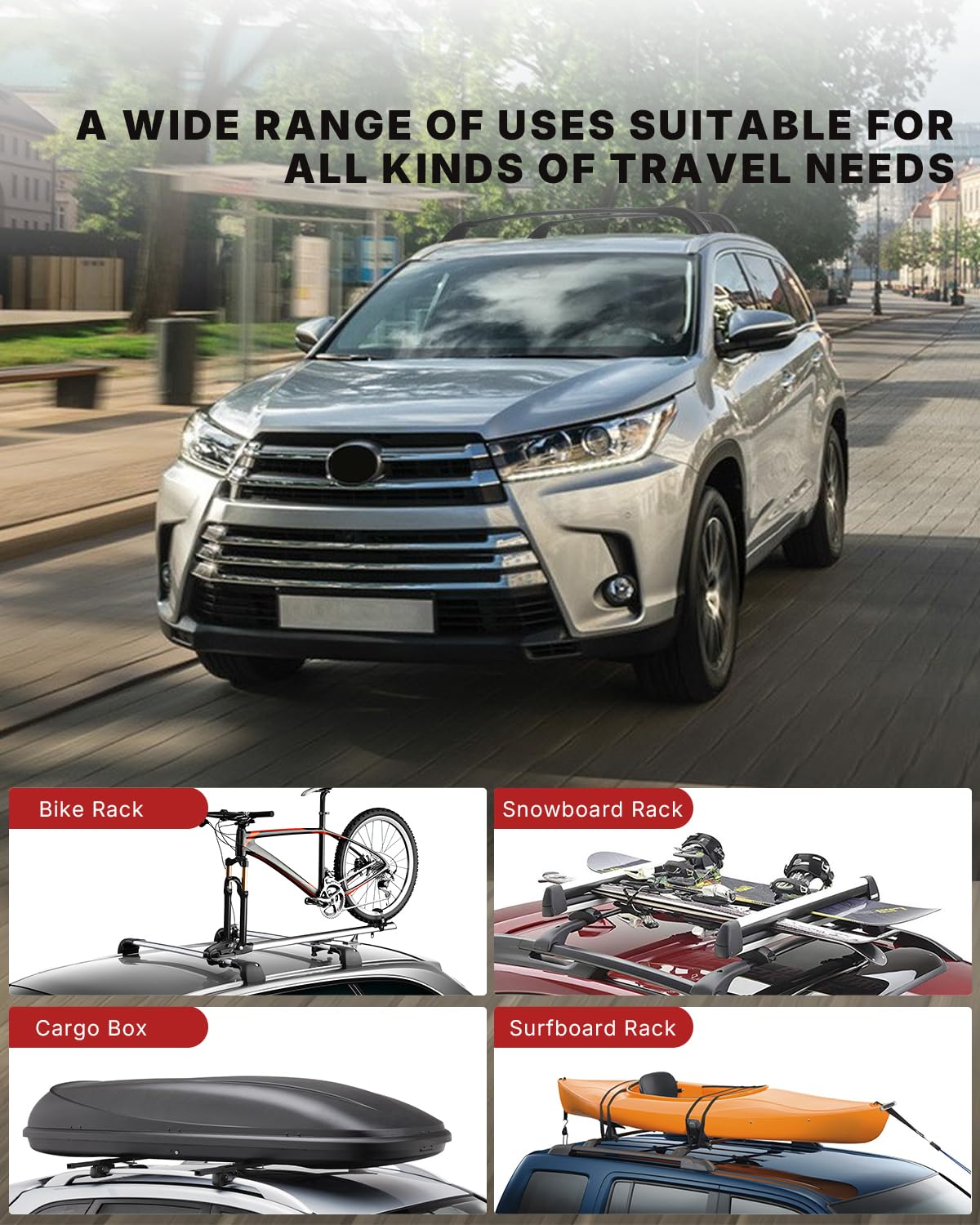 Richeer 220LBS Roof Rack Cross Bars (2014-2019 Highlander XLE/Limited & SE/LE/LE Plus/LE), Heavy Duty Aluminum Cross Bar）