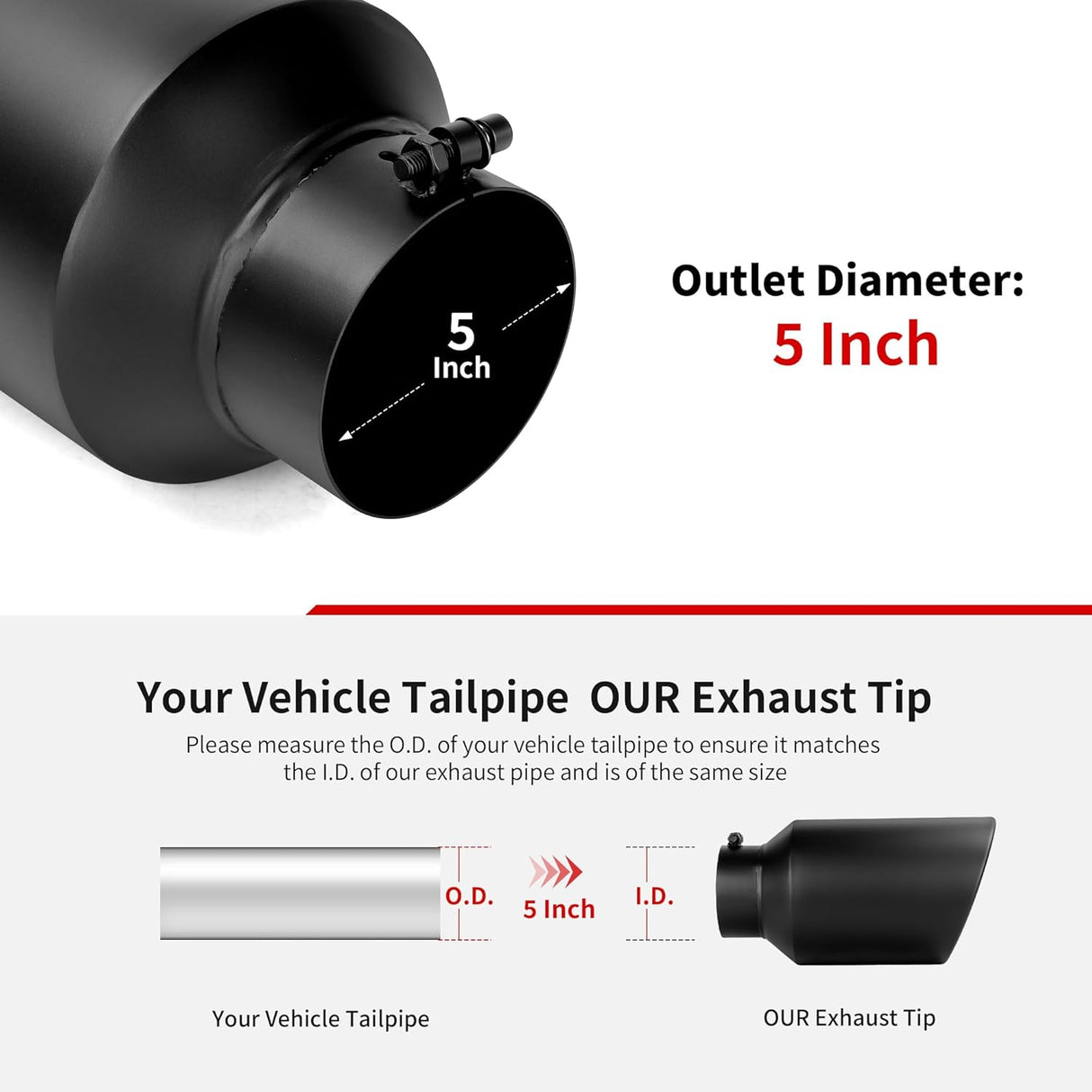 Richeer 5-8" Exhaust Tip, 5" Inlet 8” Outlet 15” Overall Length, Stainless Steel