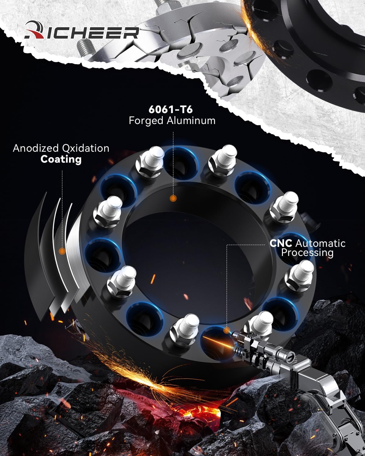 Richeer 8x6.5" Wheel Spacers for Off-Road Vehicles (Chevy & More) 2" Thick Black