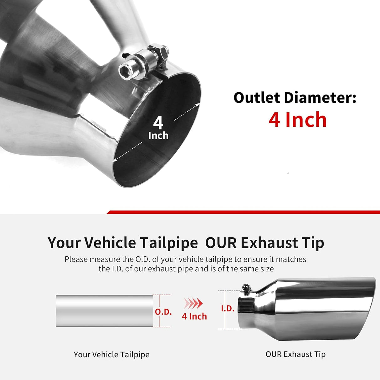 Richeer 4" Inlet to 7" Outlet Exhaust Tip 15" Length Polished Stainless Steel Universal for 4" O.D. Tailpipe