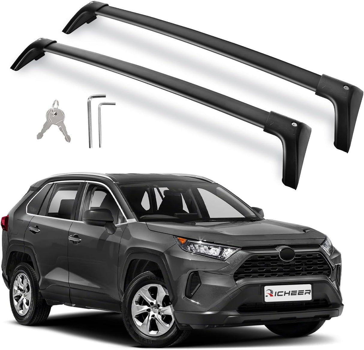 Richeer 260LBS Roof Rack Cross Bars, Heavy Duty Aluminum, with Anti-Theft Locks for Cargo Racks Rooftop Luggage Canoe Kayak Bicycle roof Bag (2019-2025 Toyota)