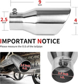 Richeer 2.5-4 inch Exhaust Tip, 2.5" Inlet 4” Outlet 9” Overall Length Stainless Steel Exhaust Tip