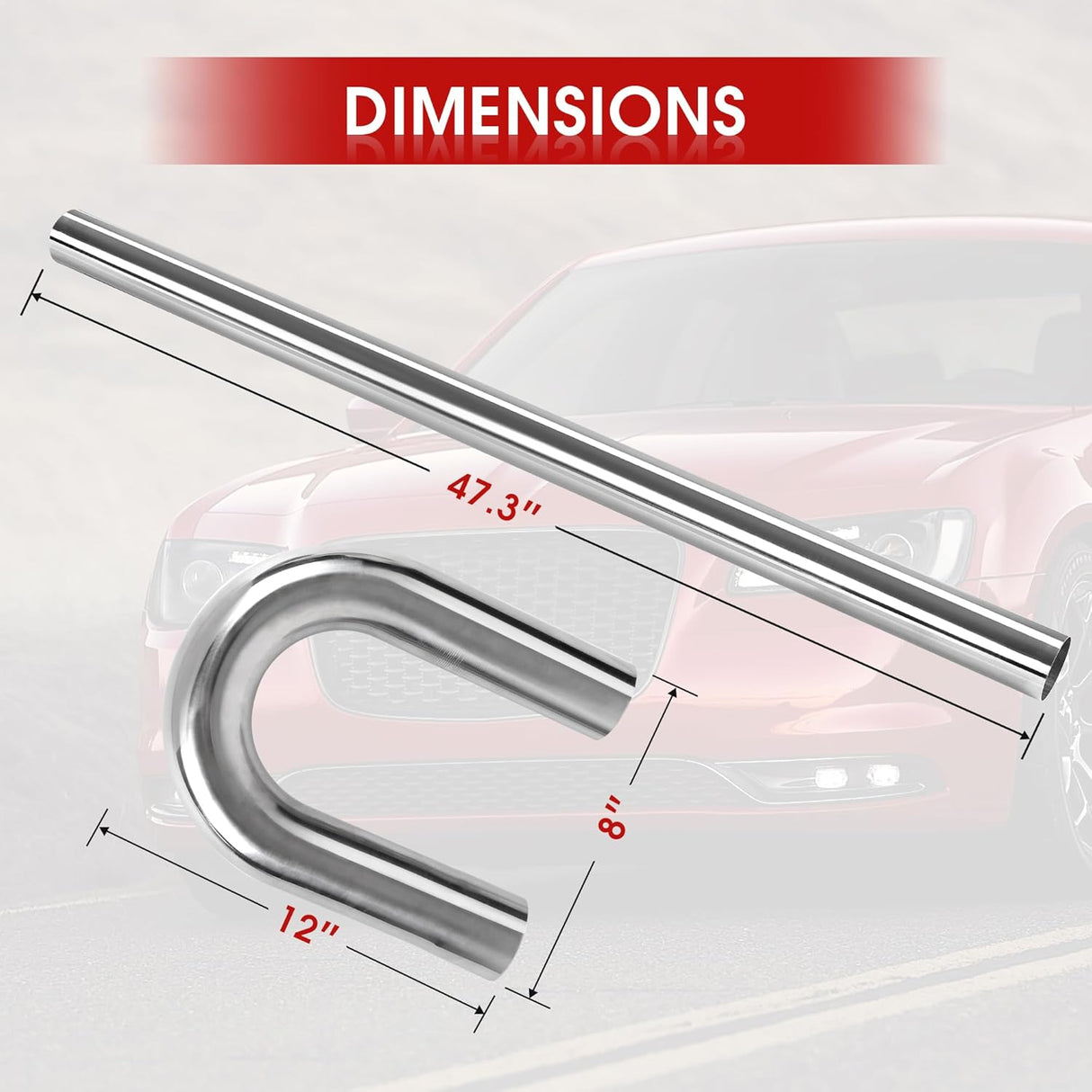 Richeer 2.5" O.D. T304 Stainless Steel DIY Custom Exhaust Tubing, Universal Fit (Set of 8)