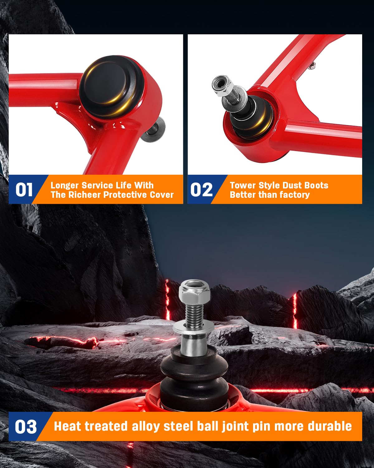 Richeer 3 inch Leveling Lift Kit & 2-4" Upper Control Arms For with Ball Joint (2007-2016 Silverado/Sierra 1500)