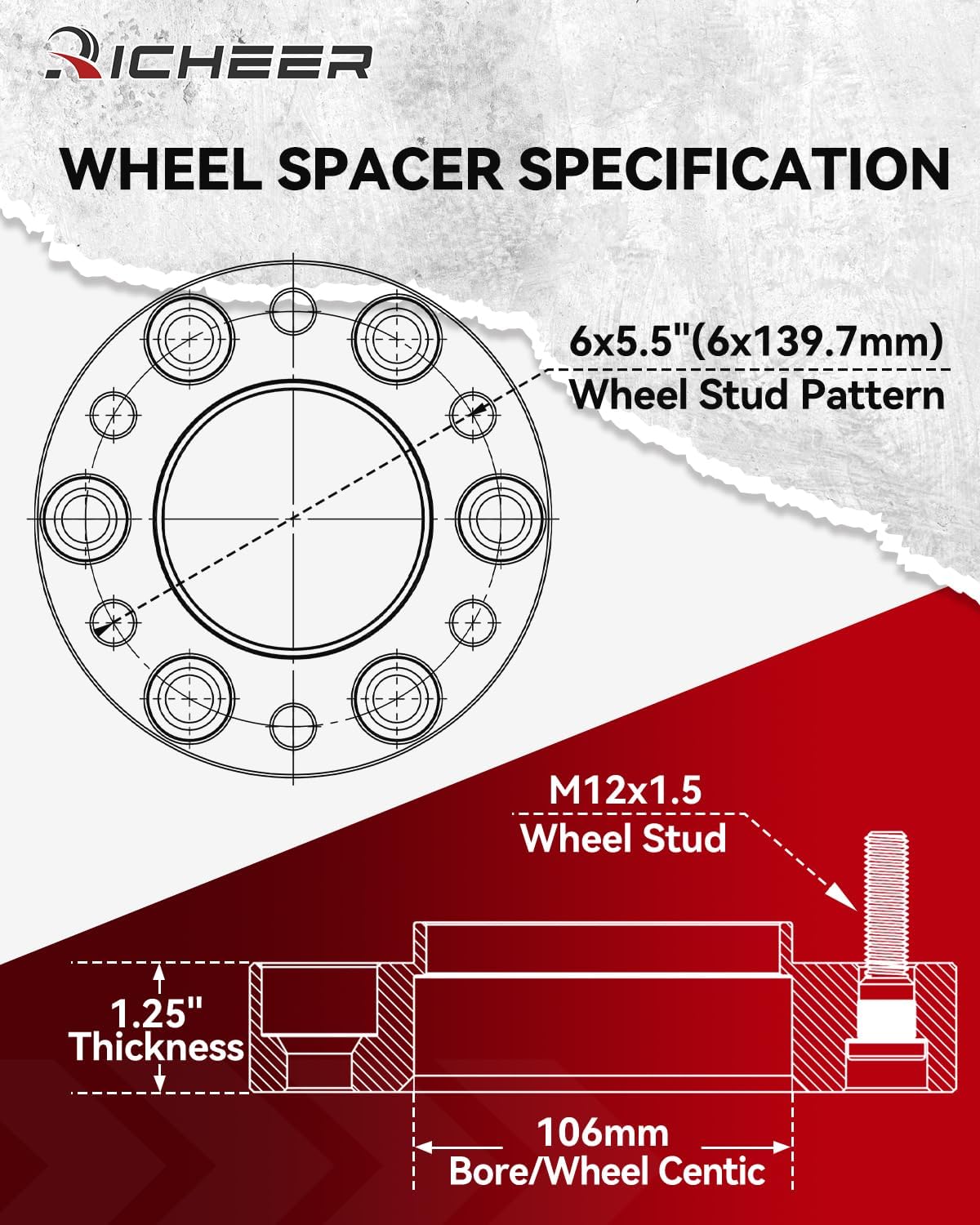 Richeer 1.25" 6x5.5" Hub Centric Wheel Spacers Fits Toyota 2003-2022 4-Runner 2000-2023 Tacoma 2000-2006 Tundra 2007-2014 FJ Cruiser