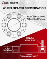 Richeer 1.25" 6x5.5" Hub Centric Wheel Spacers Fits Toyota 2003-2022 4-Runner 2000-2023 Tacoma 2000-2006 Tundra 2007-2014 FJ Cruiser