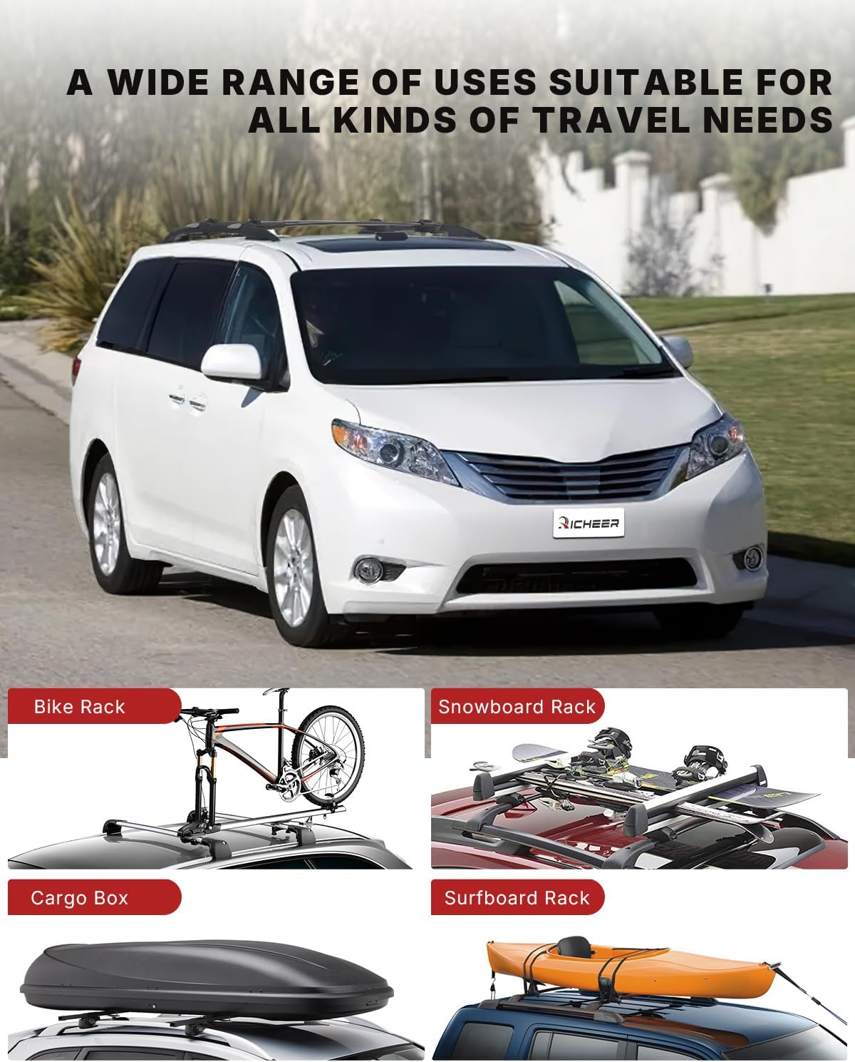 Richeer 165LBS Roof Rack Cross Bars Aluminum Cross Bar  (2011-2020 Sienna)