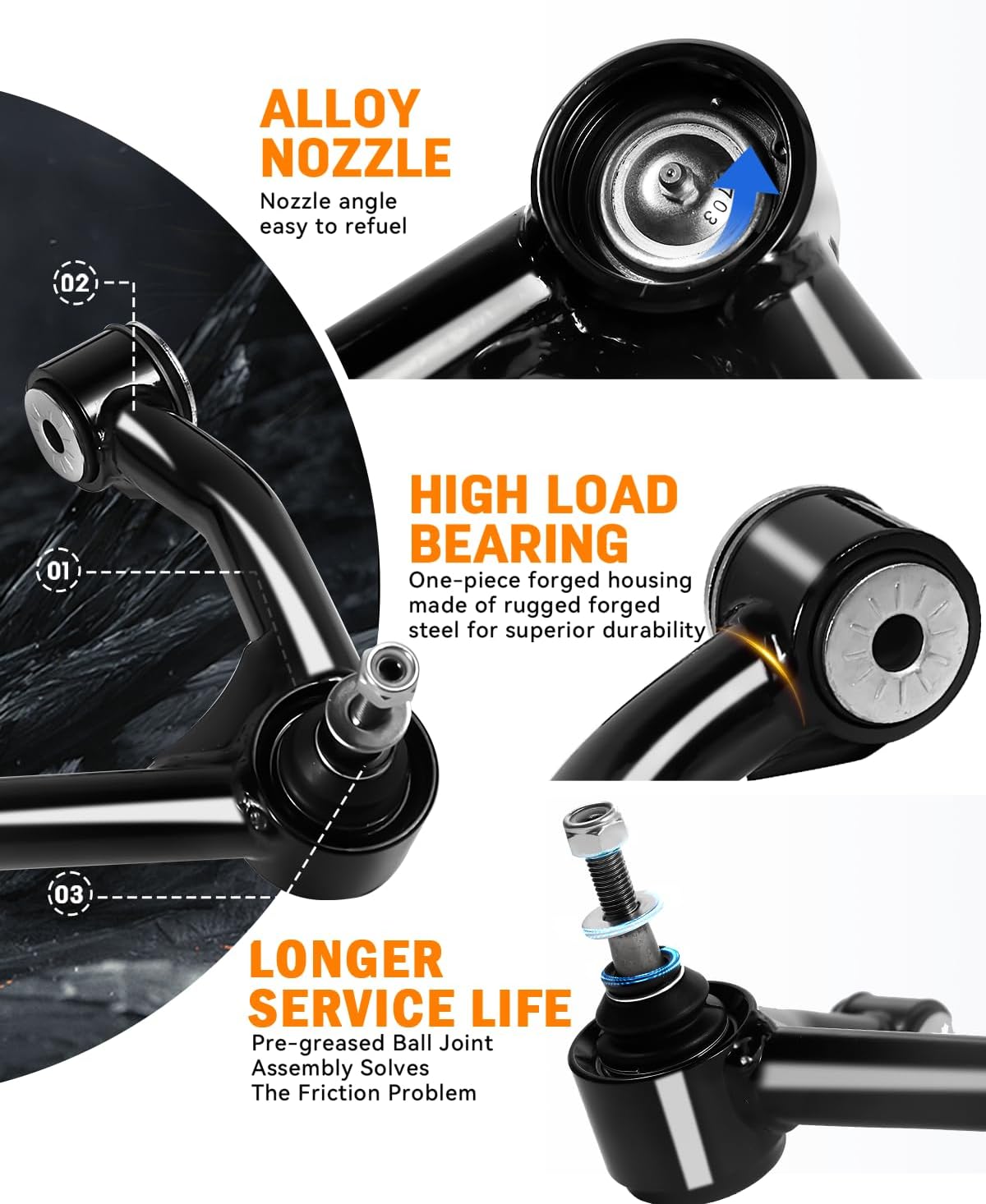 Richeer Front Upper Control Arms for 2-4" Lift Fits Chevy, GMC(07-16 Silverado, Sierra, Tahoe & More)