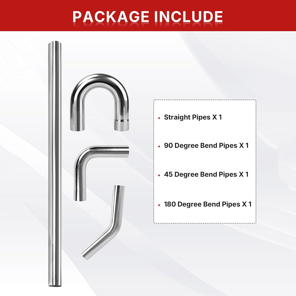 Richeer 3.5 inch O.D. Stainless Steel Exhaust Pipe Kit DIY Custom Tube 4PCS