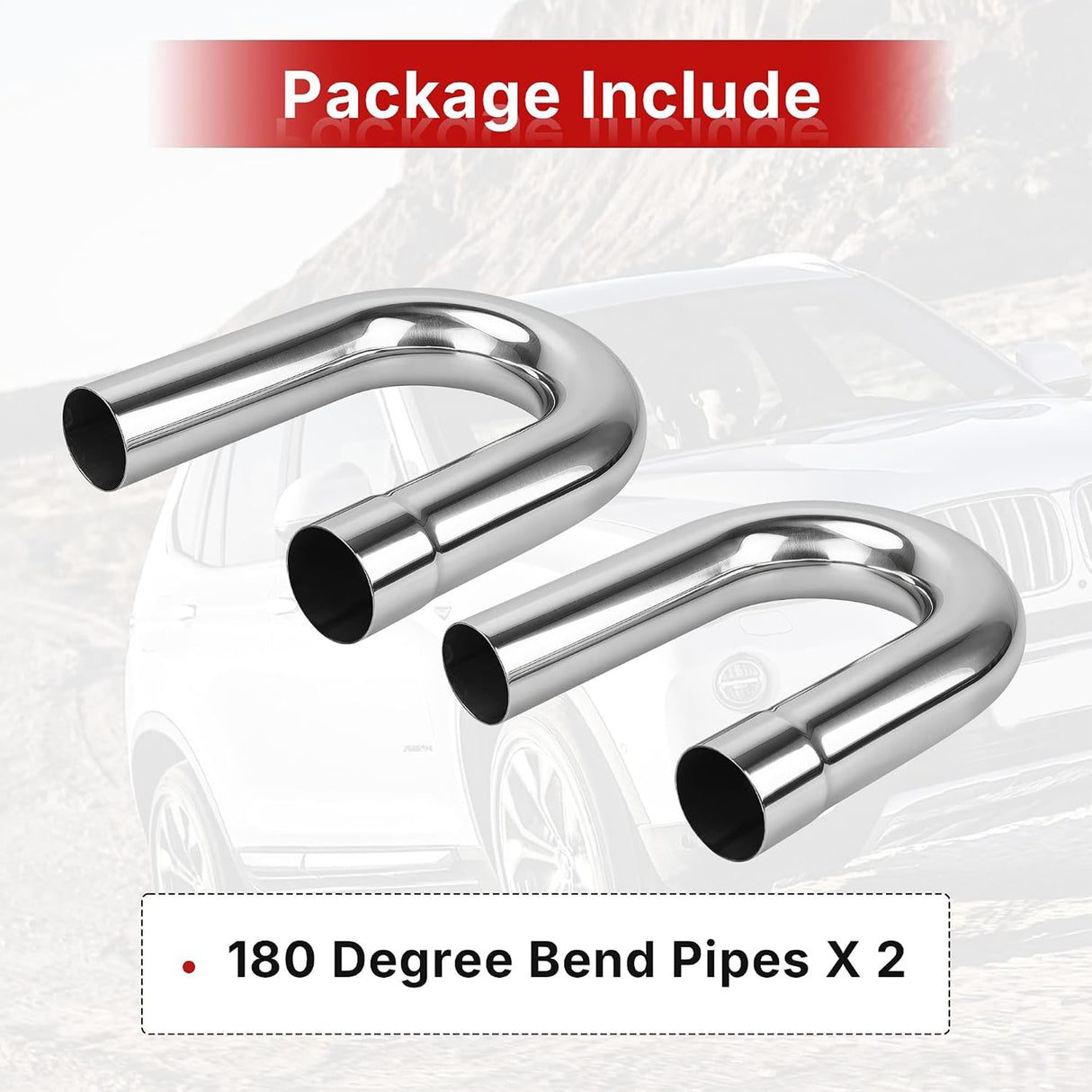 Richeer 2.5" O.D. T304 Stainless Steel U Bend 180 Degree Exhaust Pipe(2PCS)