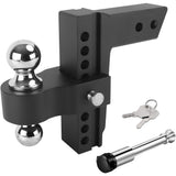 Richeer Black Adjustable Trailer Hitch, Fits 2.5" Receiver, 8" Drop/Rise Drop Hitch, 18500 LBS GTW, Tow Hitch, 2" and 2-5/16" Dual Towing Ball with Double Stainless Steel Locks