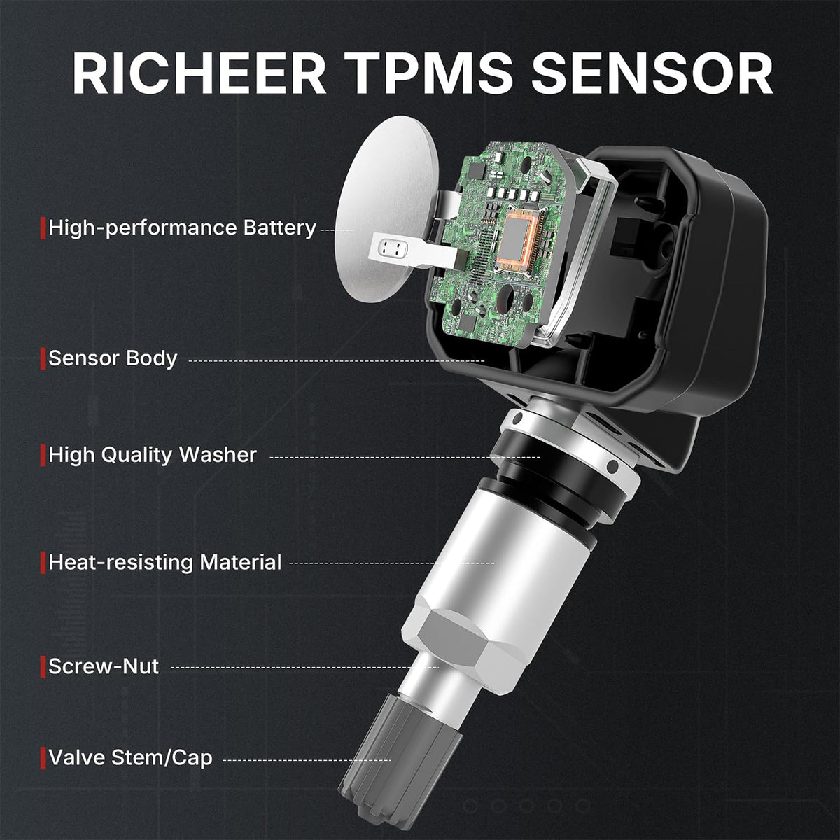 Richeer 4 PCS Variable Angle TPMS Sensor for Chevrolet GMC Cadillac Buick