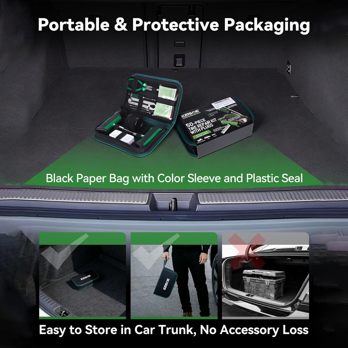 Richeer Portable Full Set Tire Repair Kit-50PCS For Car, Motorcycle, Tractor, ATV, SUV, Truck